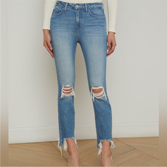 L'AGENCE Light Blue high line Distressed skinny Jeans size 25